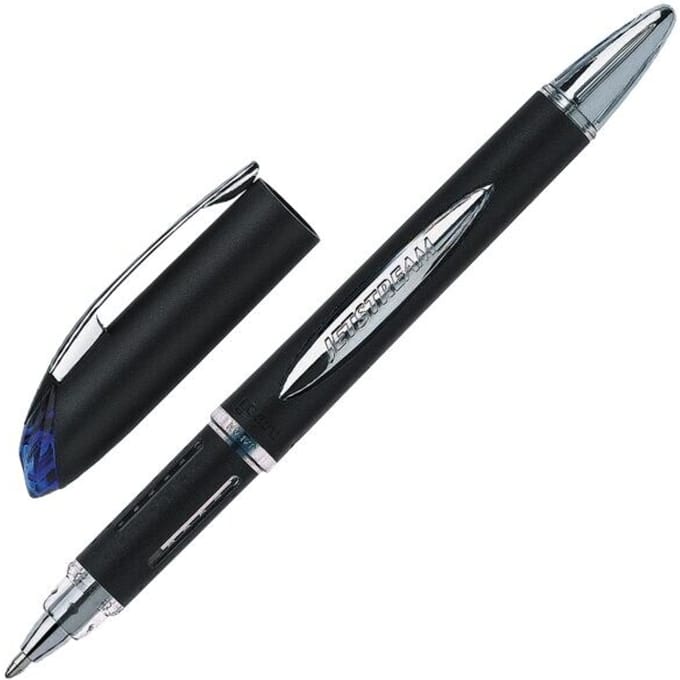 Uni-ball roller Jetstream blauw schrijfbreedte 045 mm medium schrift schrijfpunt 1 mm zwarte rubb...