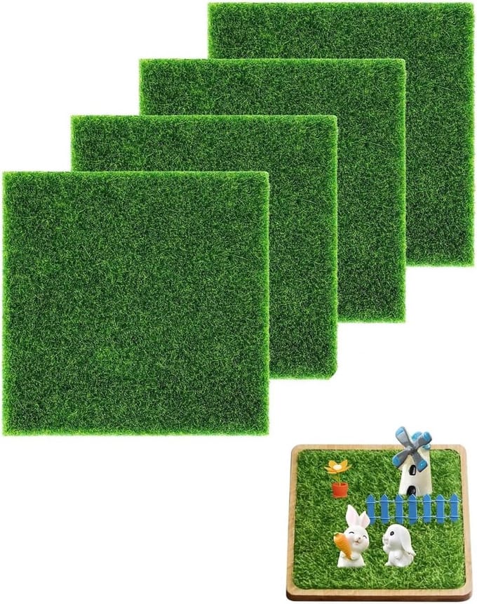 4 Stuks Mini Kunstgras Tegels voor Miniaturen en Diorama's