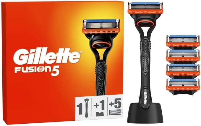 Gillette Fusion5 scheermes, 1 stuk, vervangende scheerkoppen, 5 stuks & gratis standaard, 1 set