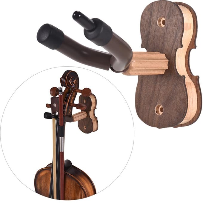Wandmontage Viool Viool Viola Hanger Haakhouder met Strijkstokhouder Rubberen Kussen Houten Basis black