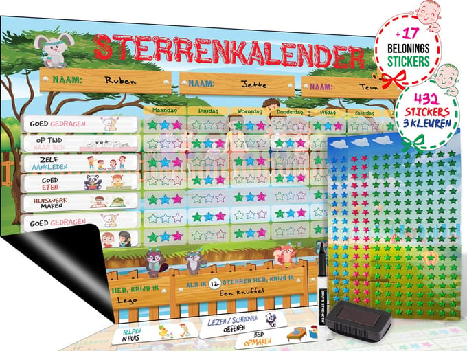 Brute Strength - Magnetisch Beloningssysteem (64) - A3 - Beloningskalender - Planborden - Weekplanner kind - Zindelijkheidstraining - Dagplanner