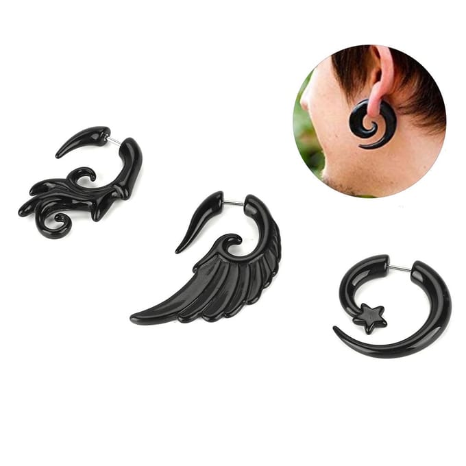 Ensemble de 9 boucles d'oreilles en acrylique style punk black