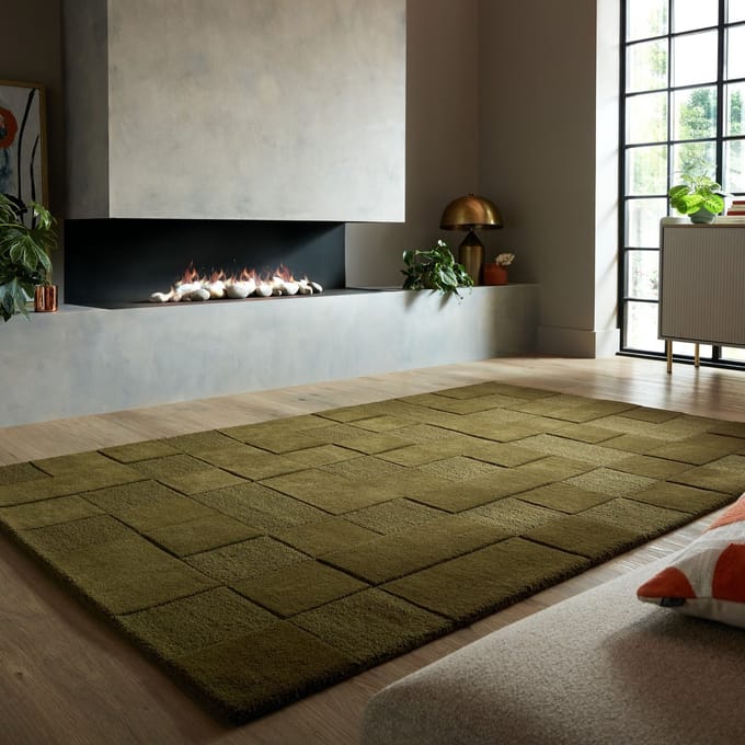 Flycarpets Wollen vloerkleed - Checkerboard Groen 200 x 290 cm
