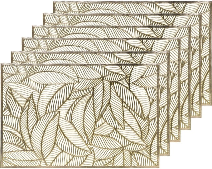 Decoris Tafel placemats - 6x - gouden bladeren - 30 x 45 cm - diner - ontbijt - kerst