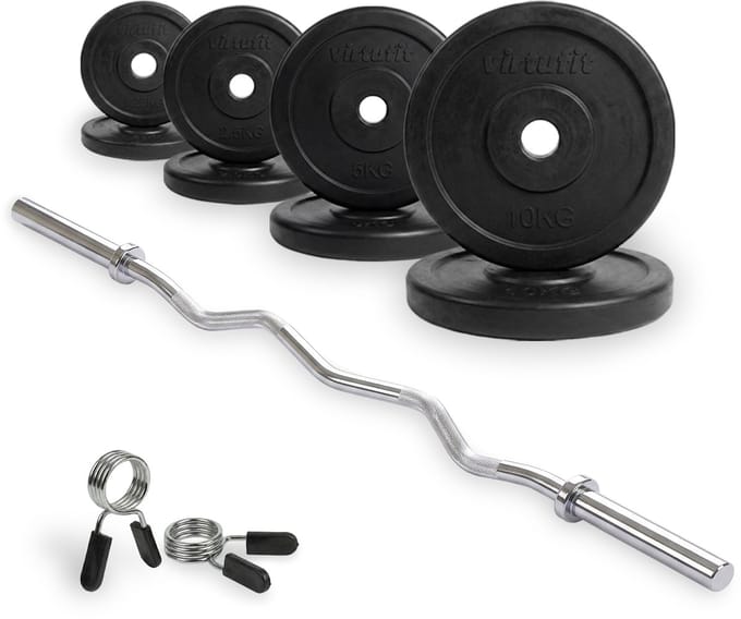 VirtuFit Rubberen Halterset - EZ Curlstang - Veerclip - 30 mm - 43 kg