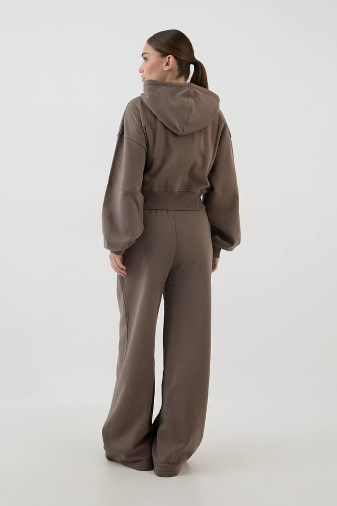 Dames Dsgn Studio Applique Boxy Crop Hoodie Met Rits | Taupe | Maat: 2XL