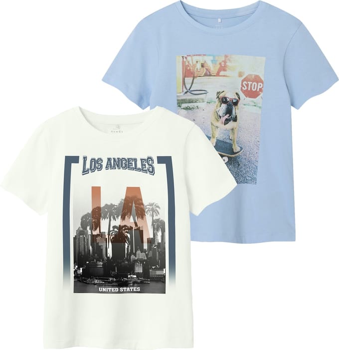 NAME IT NKMVOTO 2P SS TOP Jongens T-Shirt - Chambray BluePack:Bright White - Maat 122/128