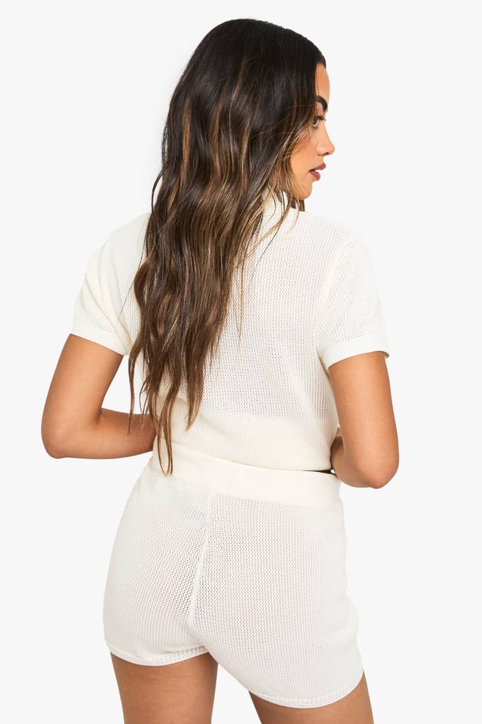 boohoo Dames Bloemige Gebreide Haakshort | Cream | Maat: Large