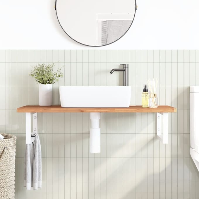 vidaXL - Badkamer - wandschap - staal - en - massief - beukenhout