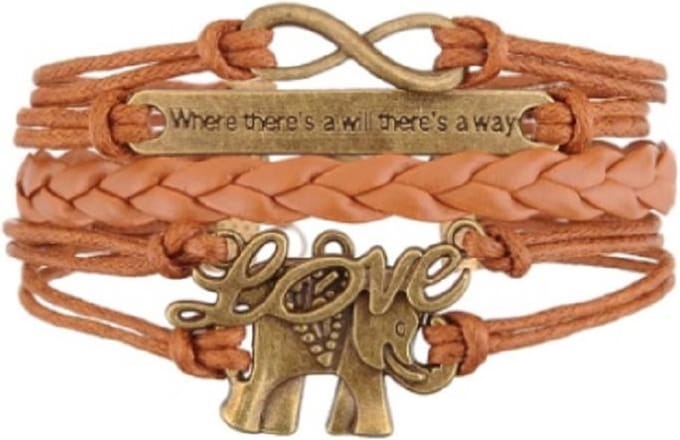 BY-ST6 meiden armband infinity-love in de kleur lichtbruin