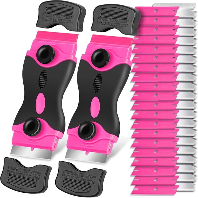 2 Stuks Scheermesjescraper Set - Met 40 Extra Mesjes, Plastic Verfscraper voor Glas Kookplaten, Ramen, Ovens & Vloeren