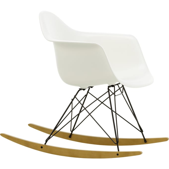 Vitra - RAR Eames Plastic Armchair - wit - zwart - sleden esdoorn goudkleurig