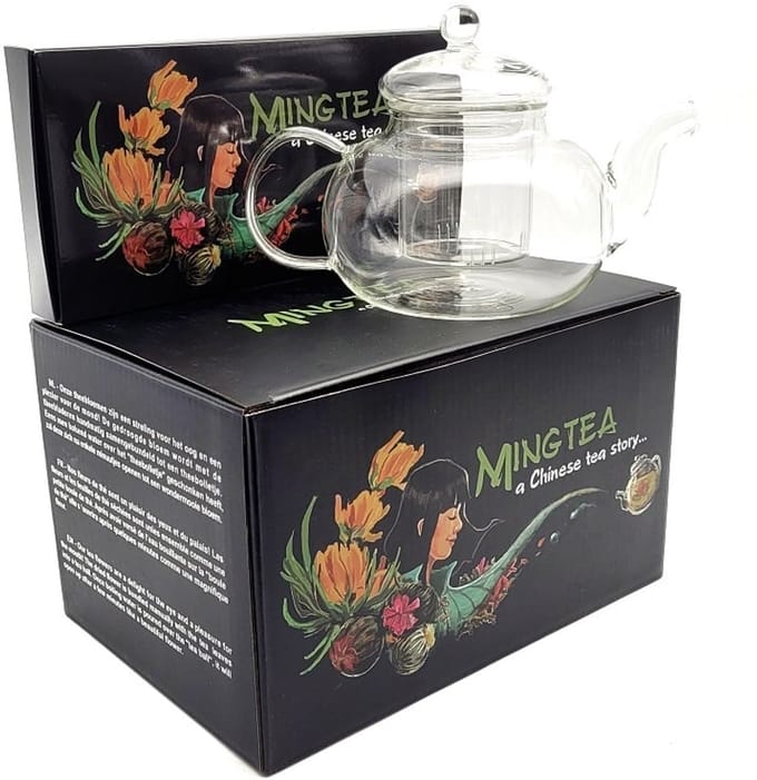 CADEAUBOX: 12 Theebloemen + JADE Theepot 600ml