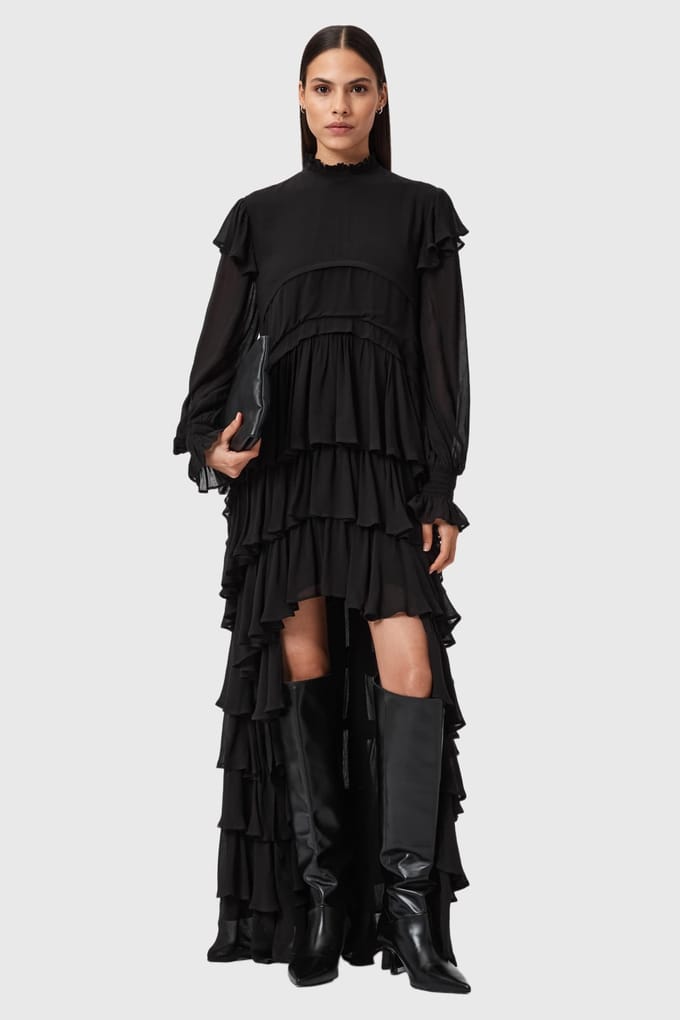 AllSaints Cavarly Ls Maxi Dres Black Größe: 2 | Maxikleider Outlet | Damen | Schwarz
