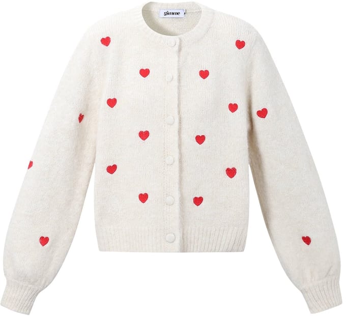 Comfortabel Gebreid Dames 'Hart Cardigan' met Hartjesmotief - Wit - Maat L/XL