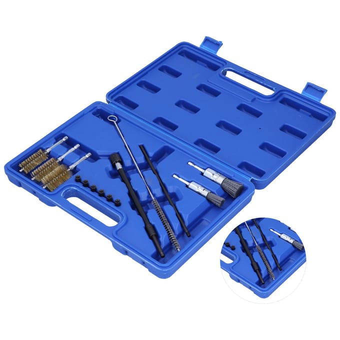 14 Stuks Brandstofnozzle Reinigingsgereedschapskit Injector Schachtpluggen Draad Nylon Borstels voor Nozzlebasis blue