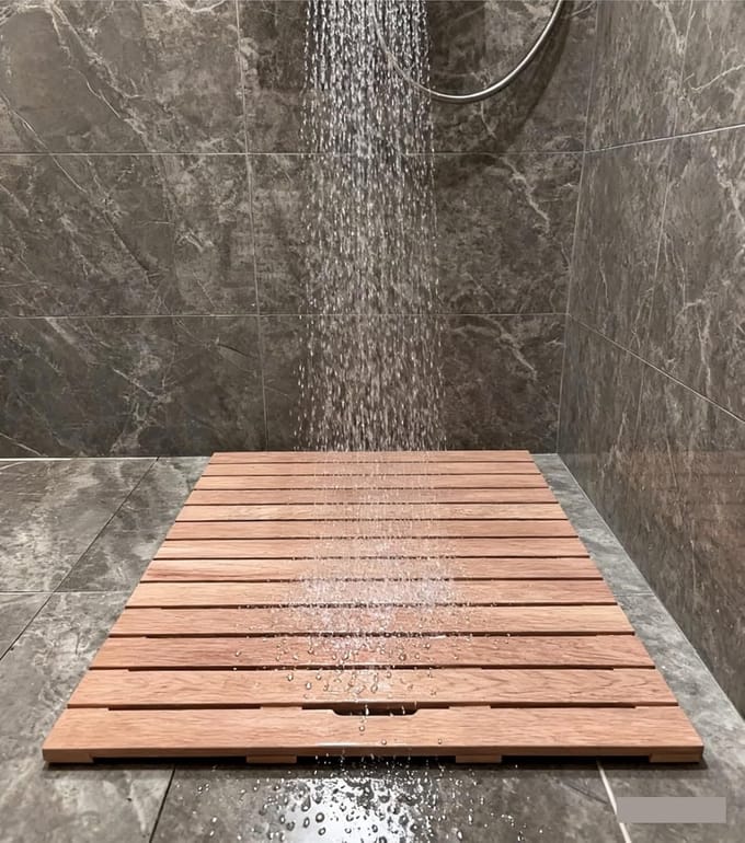 Douchemat Hout - Badmat Antislip - Veilig Douchen - Aanpasbaar Ontwerp - 66x112 cm - Houtkleur
