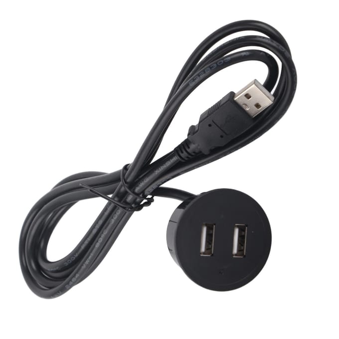 2 USB-laadcontactdoos met 1,5 m kabel Inbouwinstallatie 5V 1A Multifunctioneel voor mobiele telefoon black