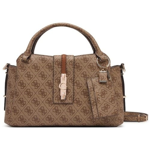 GUESS schoudertas handtas Yvonne Logo Girlfriend Satchel Latte Logo beige