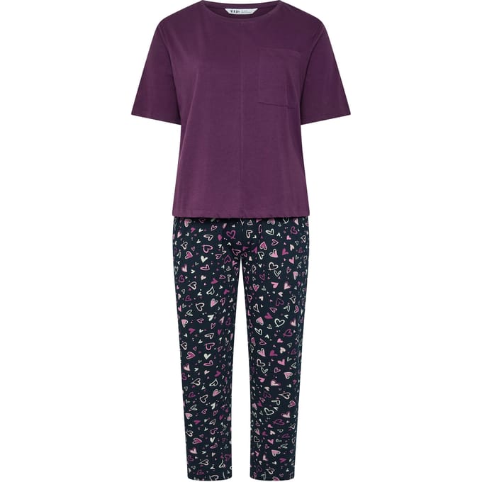 Yours Curve Pyjama Met Hart En Wijde Pijpen In Bordeauxrood Size 66-68