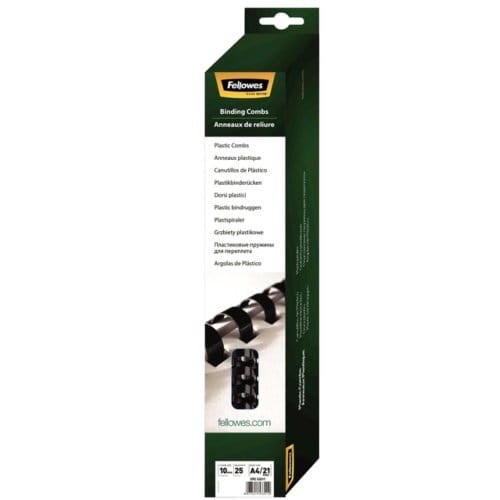 Bindrug fellowes 10mm 21rings a4 zwart 25 stuks