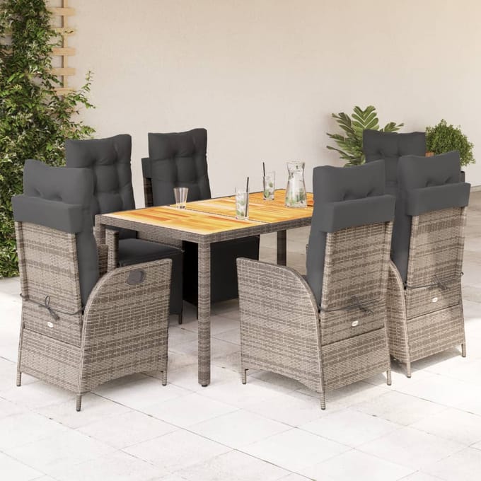vidaXL - 7-delige - Tuinset - met - kussens - poly - rattan - grijs