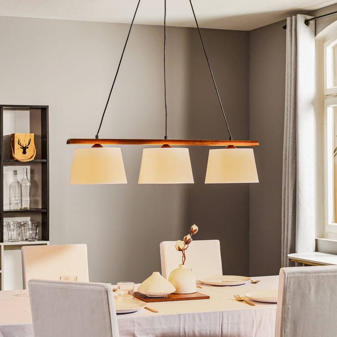 Lamkur Hanglamp Sweden, 3-lamps, walnoot eiken
