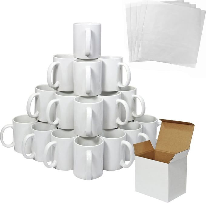 Sublimatiemokken - wit - 11oz/325ml - set van 36 met dozen & 5 vellen