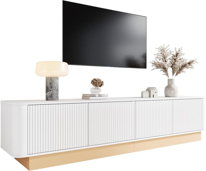 TV-Meubel - 200 cm - Met 4 Deuren En Verstelbare Planken - Geribbeld Design - MDF - Natuur