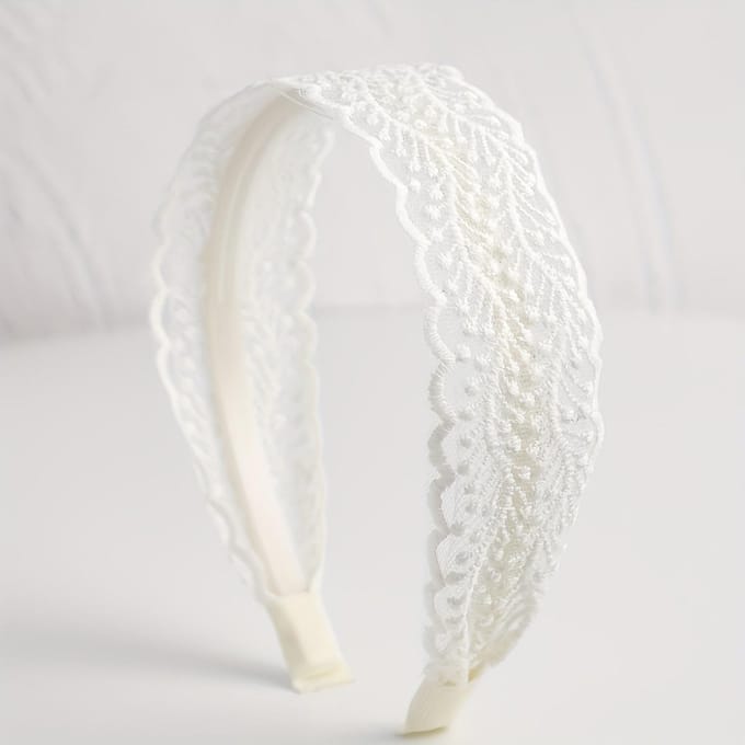 Bandeau uni polyvalent en dentelle brodée beige