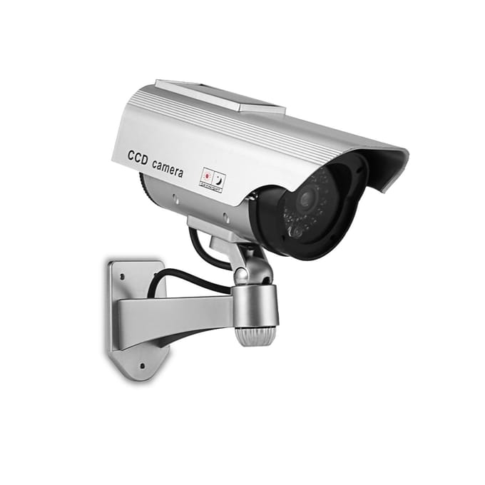 Fake Security Camera Dummy Camera Gesimuleerde bewakingscamera met knipperlicht Binnen Buiten zilver