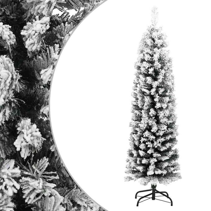 vidaXL - Kunstkerstboom - met - sneeuw - smal - 120 - cm - PVC - groen