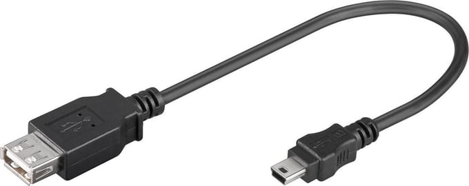 USB Mini B (m) - USB-A (v) adapter - USB2.0 - tot 1A / zwart - 0,20 meter