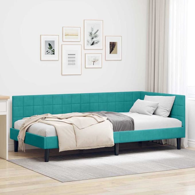 vidaXL - Hoek - Bed - Frame - Turquoise - 90 - x - 200 - cm - Fluweel