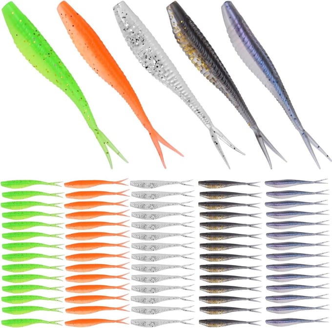 Zacht Kunstaas Set - Plastic Aas - Vissen Forel Baars - 100 Stuks Mix - 7 cm - 10 Kleuren