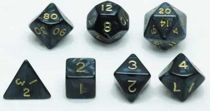 HOT Games dobbelstenen set grijs marmer parelmoer - 7 stuks - dobbelspel.