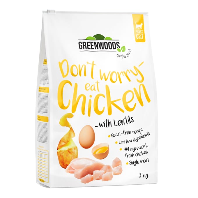 3x3kg Kip met Linzen, Aardappel en Ei Greenwoods Kattenvoer