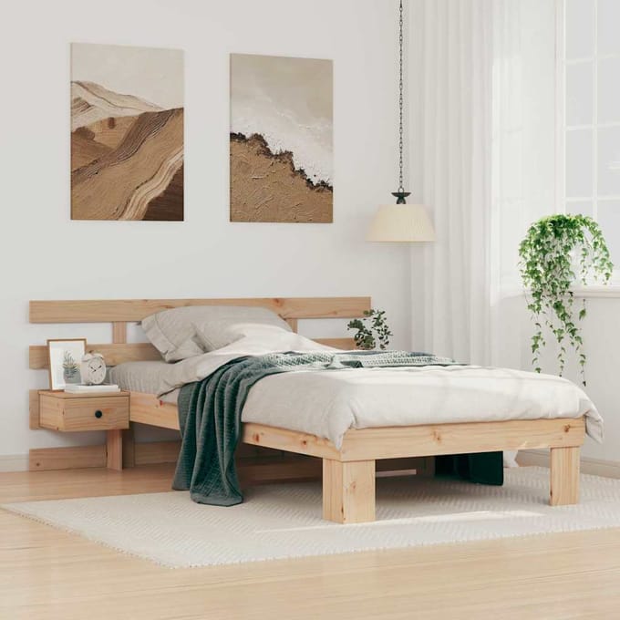 vidaXL - Bedframe - met - hoofdeinde - Bruin - 80 - x - 200 - cm - Massief - grenenhout