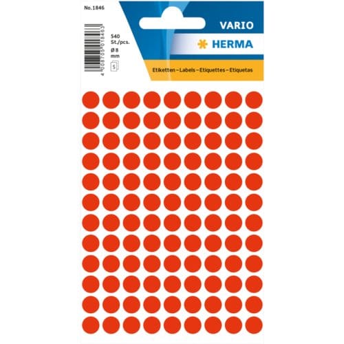 Etiket HERMA 1846 rond 8mm fluor rood 540 stuks