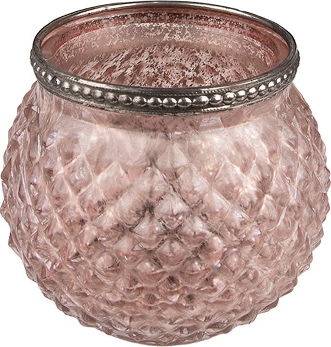 Clayre & Eef Theelichthouder Ø 10x9 cm Roze Glas