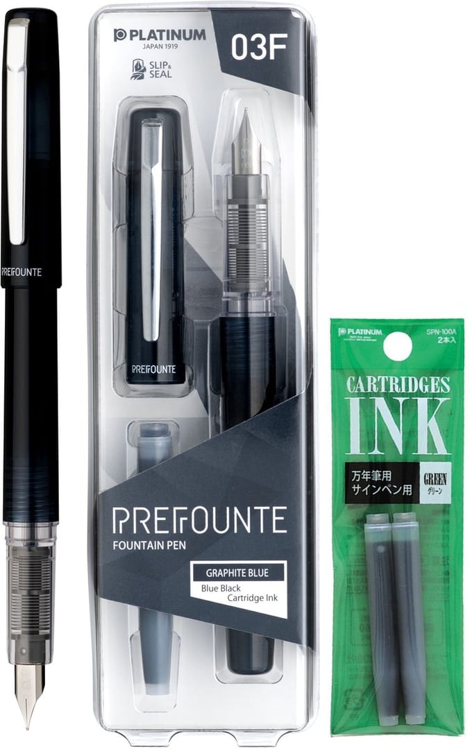Platinum - Prefounte Vulpen - Fine - Graphite Blue - Met Groene vullingen
