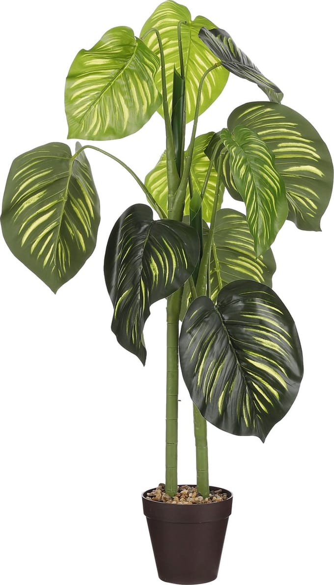 Mica Decorations - Caladium Kunstplant in Bloempot - H100 x Ø50 cm - Groen