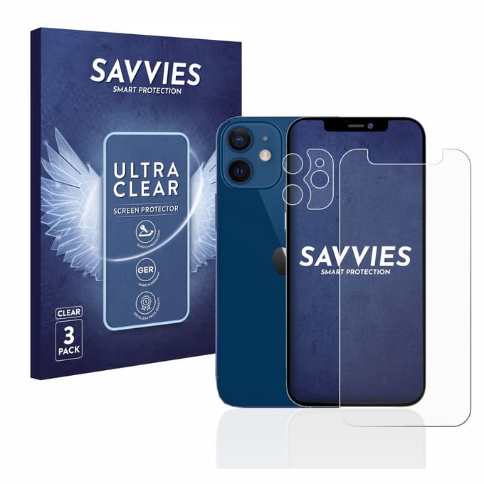 Savvies - Screenprotector voor Apple iPhone 12 mini (Voor+Camera) - Folie Beschermfolie transparant 6 Stuks