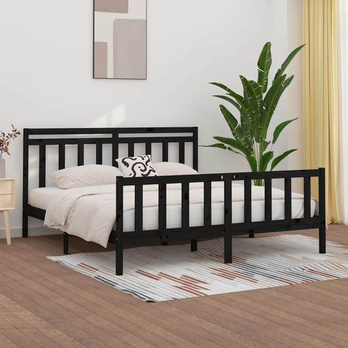 vidaXL - Bedframe - massief - grenenhout - zwart - 200x200 - cm