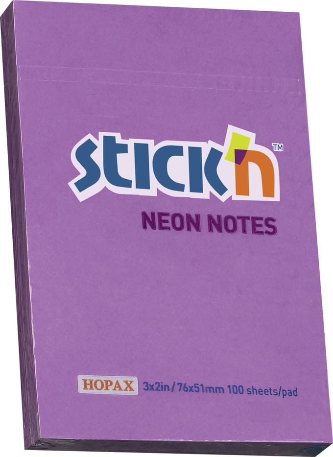 Stick'n sticky notes - 6-pack - 76x51mm, neon paars, 600 memoblaadjes