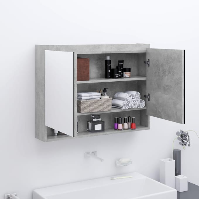 vidaXL - Badkamerkast - met - spiegel - 80x15x60 - cm - MDF - betongrijs
