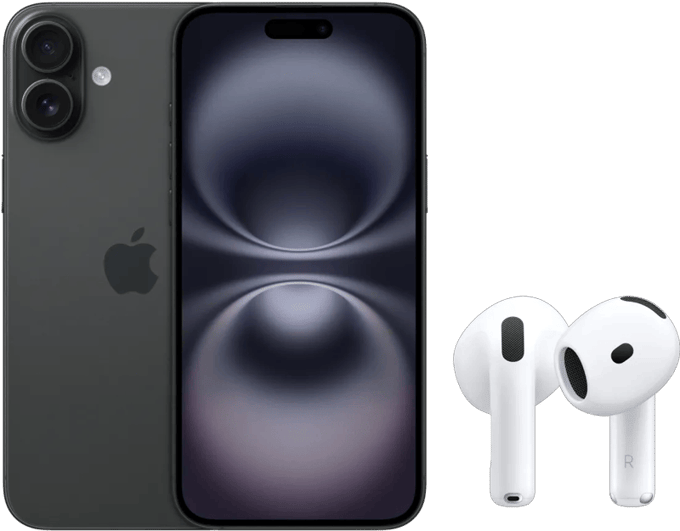 Apple iPhone 16 128GB Zwart + AirPods 4 Active Noise Cancellation