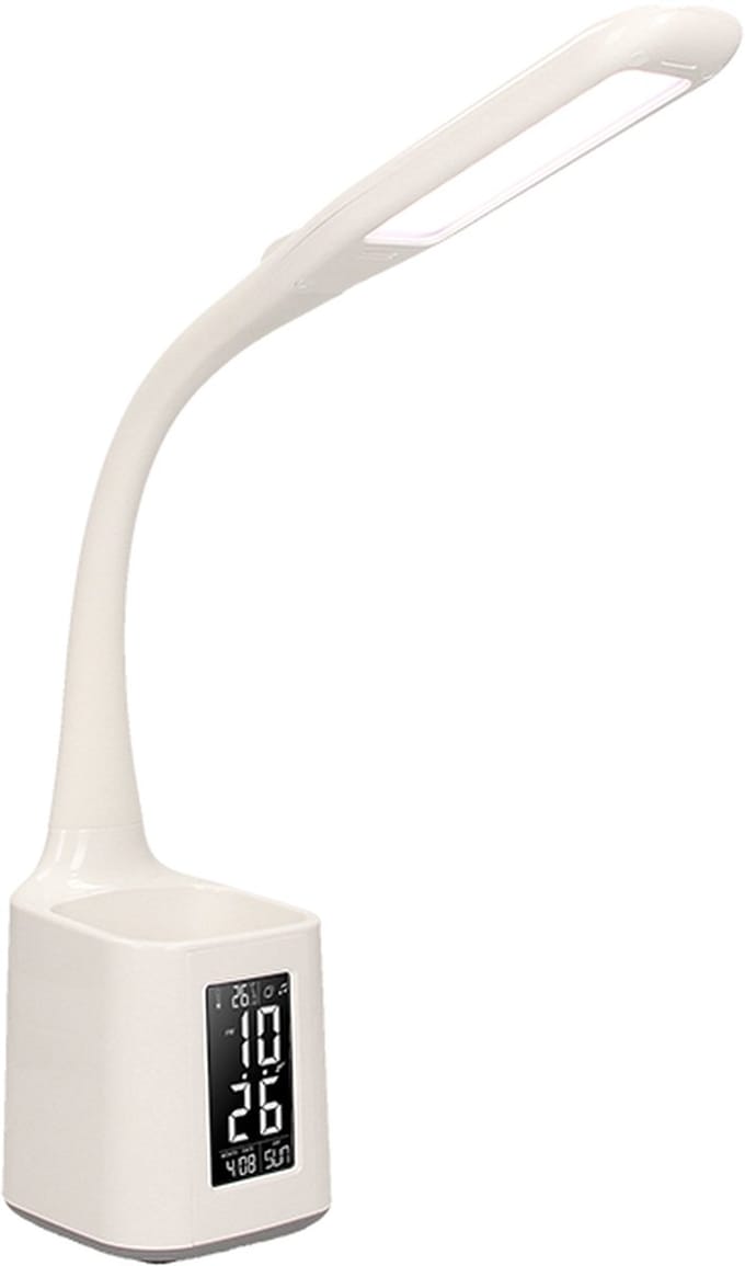 KORAL LED bureaulamp in het wit - Noodpakket - Multifunctioneel LCD scherm - Pennenbak - Touch-bediening