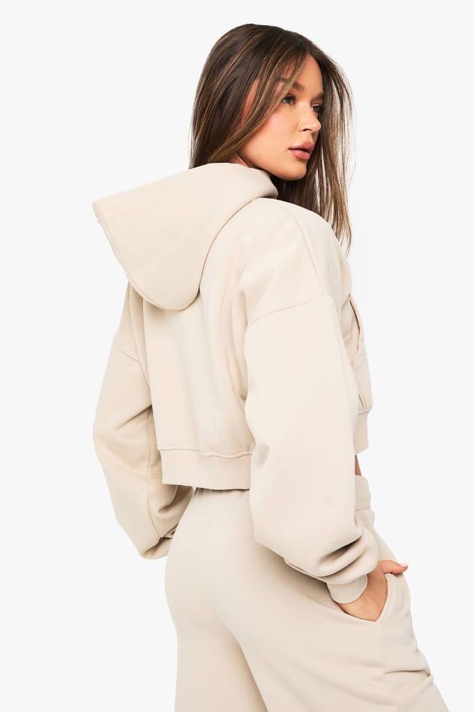 boohoo Dames Boxy Ballonmouw Oversized Zip Through Hoodie | Steen | Maat: Large