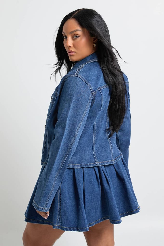 boohoo Dames Plus geplooide spijkerbroekrok | Donkerblauw | Maat: 46